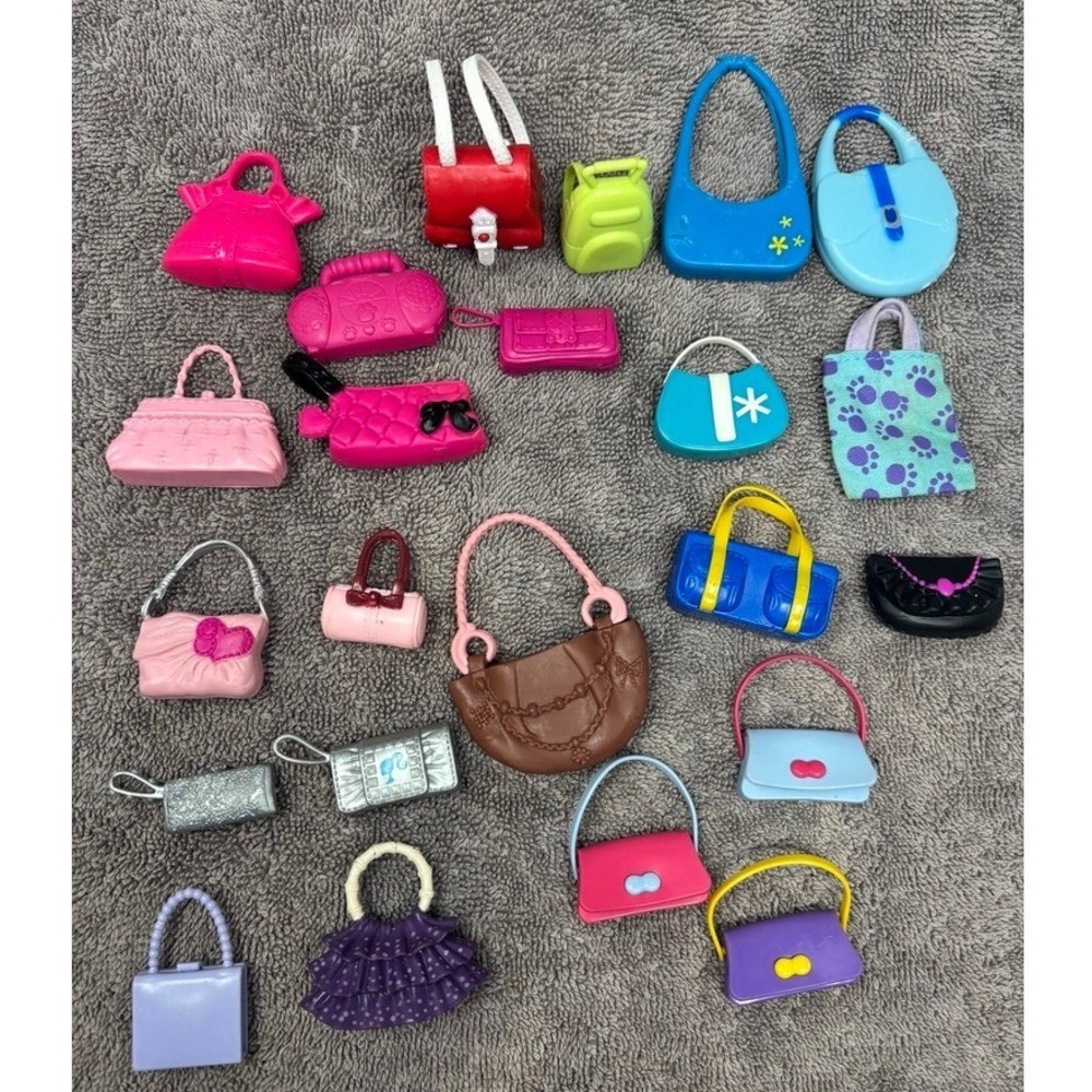 Barbie Doll Purse Accessory Lot 20+pc Pink Blue Red Backpacks Handbags Clutches